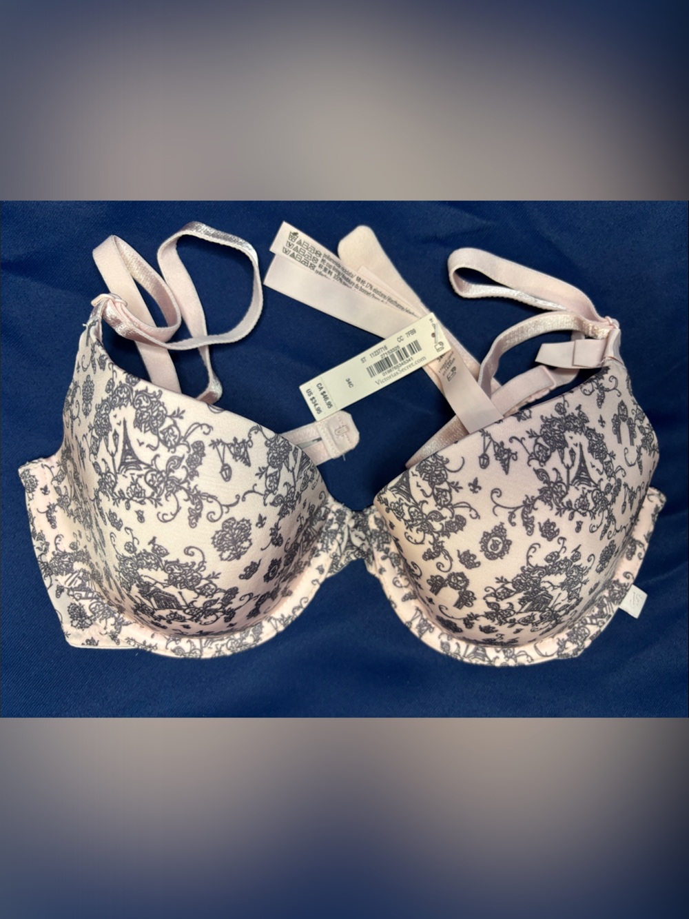 Victoria's Secret Pink and Gray Floral Lace T-Shirt Bra